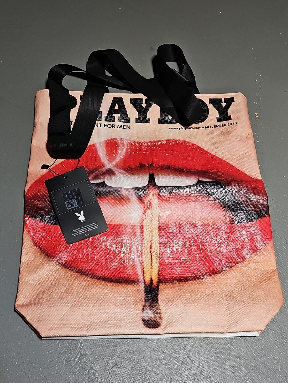 Playboy November 2013 Indulgence Issue Cover Smoking Lips Zipper Tote Bag NWT